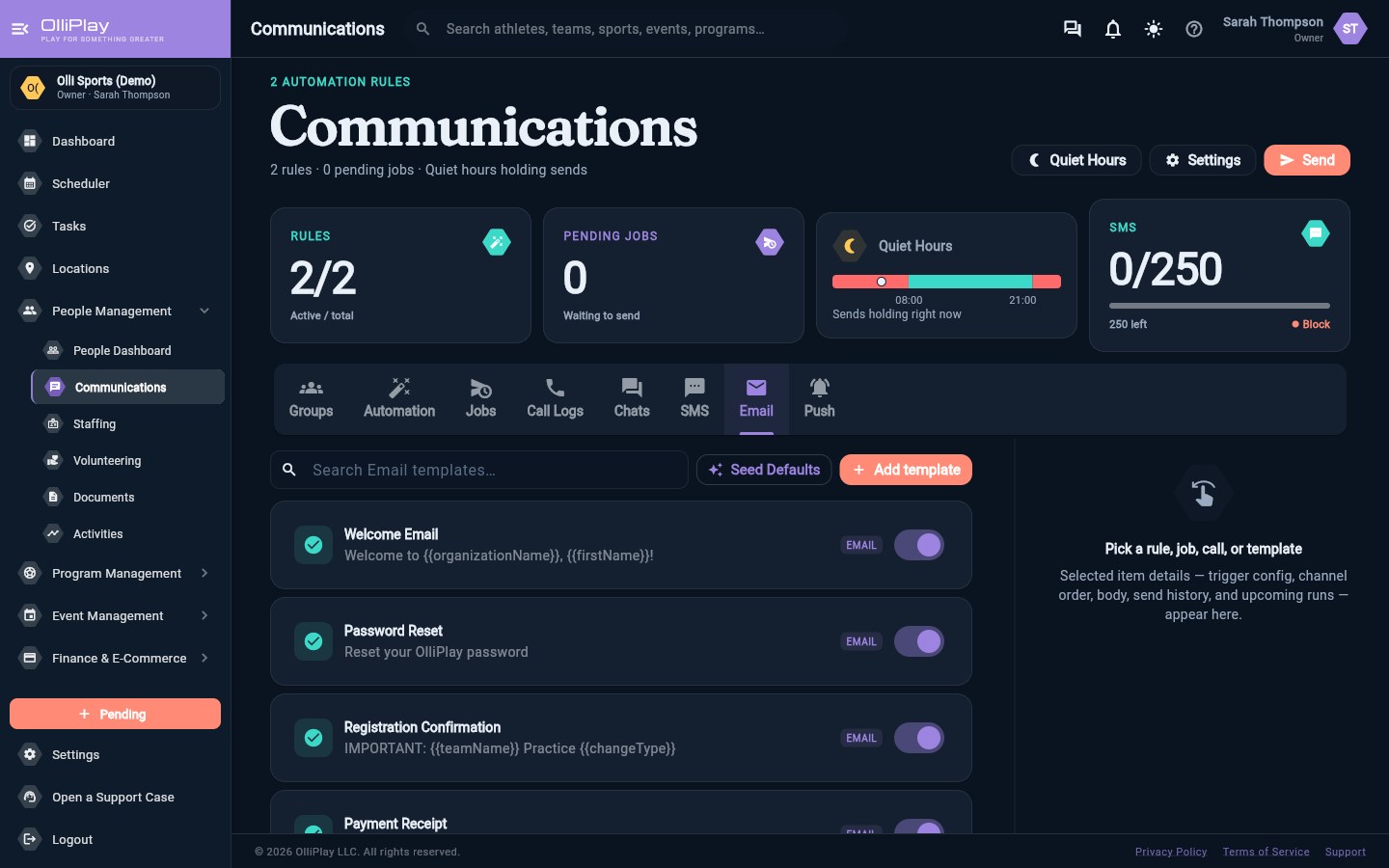 OlliPlay communications module in dark mode