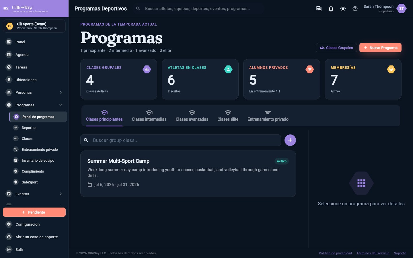 OlliPlay program management screen